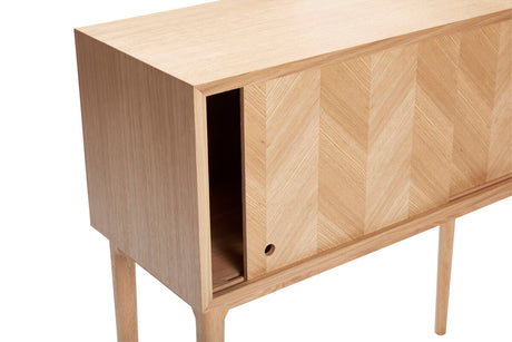 Herringbone Console Table Sliding Doors Natural