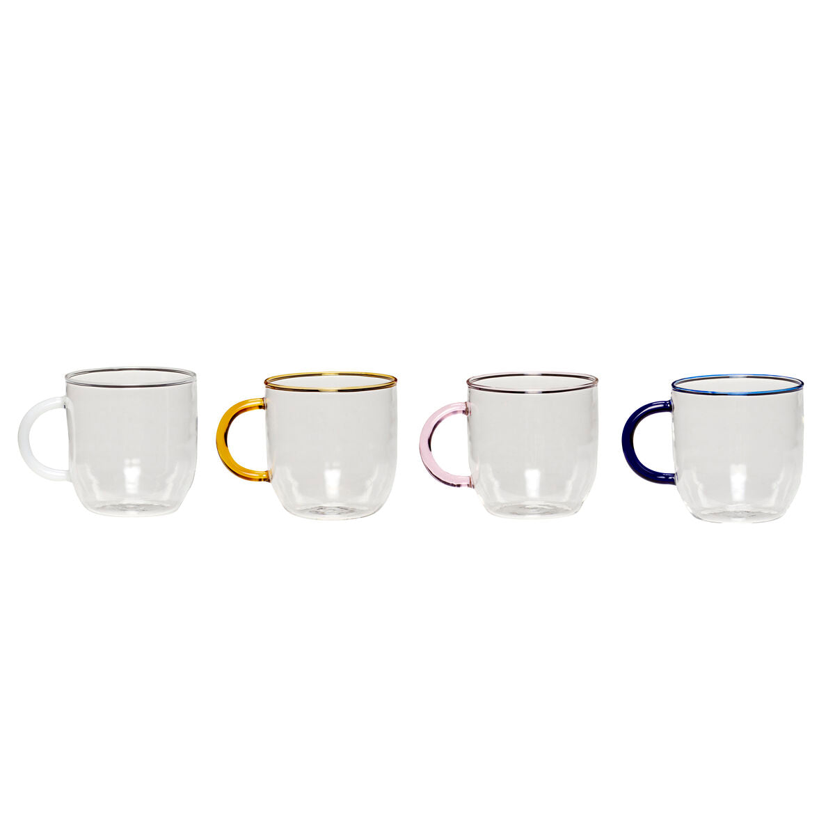 Kiosk Glass Mugs Clear/Yellow/Pink/Blue/Green (set of 4)