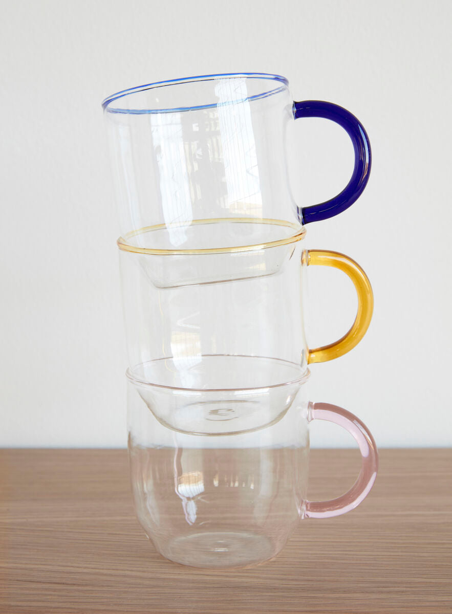 Kiosk Glass Mugs Clear/Yellow/Pink/Blue/Green (set of 4)