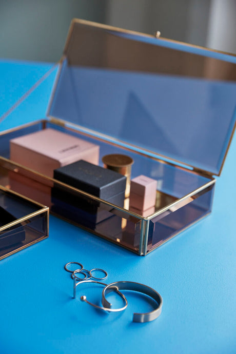 Tint Glass Boxes Large Brass/Amber (set of 2)