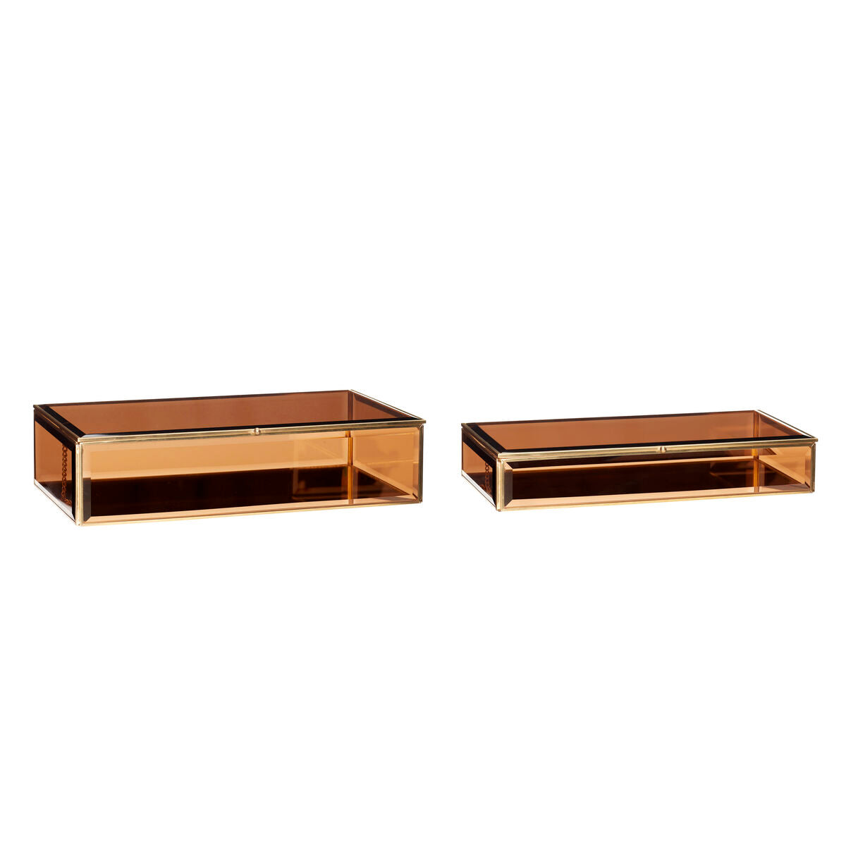 Tint Glass Boxes Large Brass/Amber (set of 2)