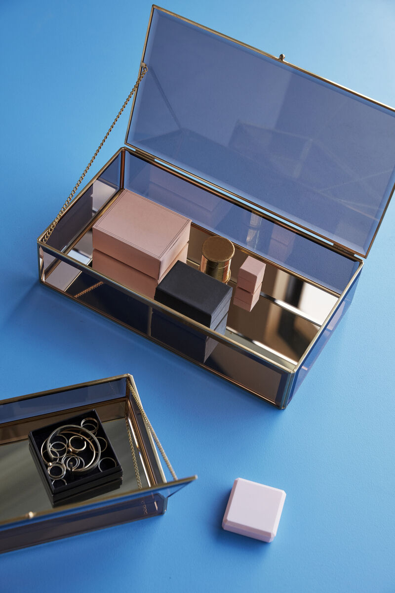 Tint Glass Boxes Large Brass/Amber (set of 2)