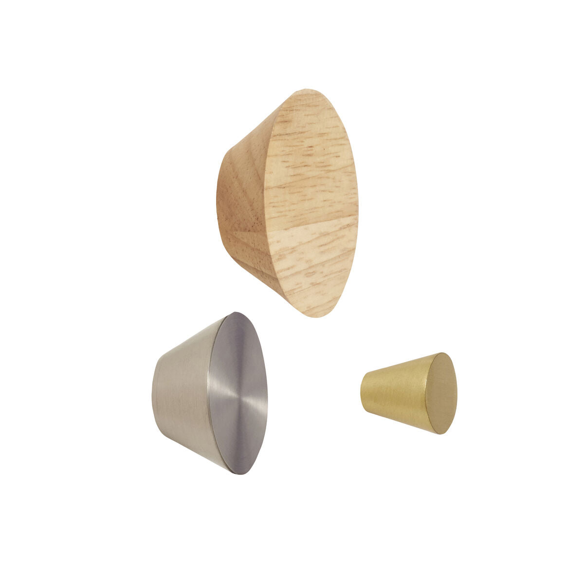 Cone Knobs Brass/Nickel/Natural (set of 3)