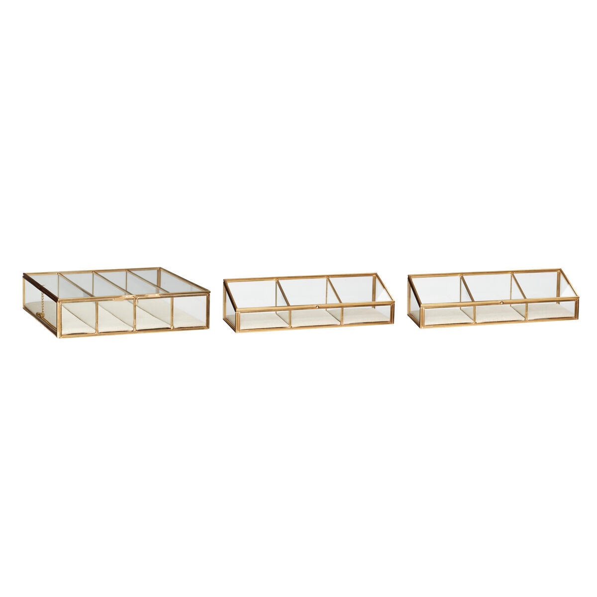 Ecru Glass Boxes Clear/Brass (set of 3)