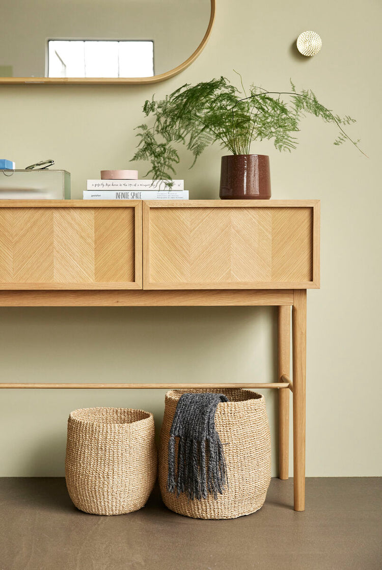 Herringbone Console Table Drawers Natural