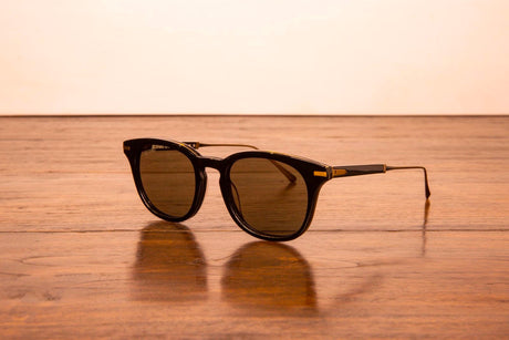 Amayas in Gloss Black & Brushed Bronze with Olive Lens