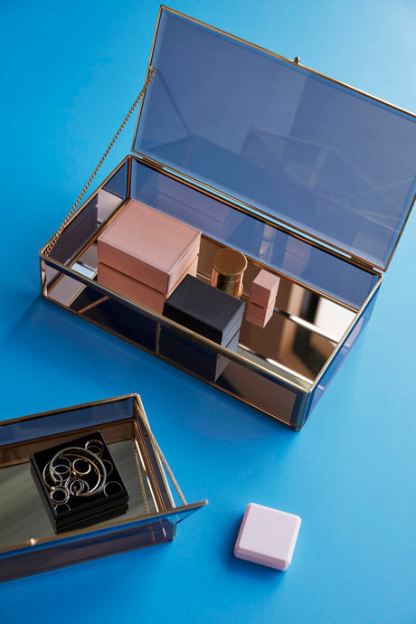 Tint Glass Boxes Large Brass/Amber (set of 2)