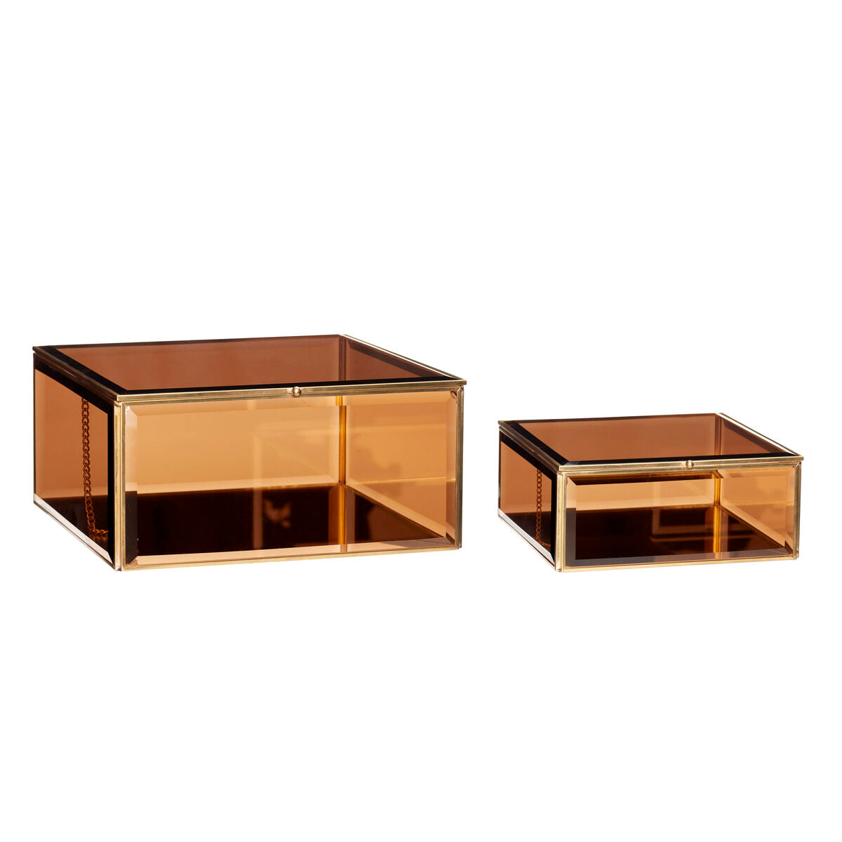 Tint Glass Boxes Small Brass/Amber (set of 2)