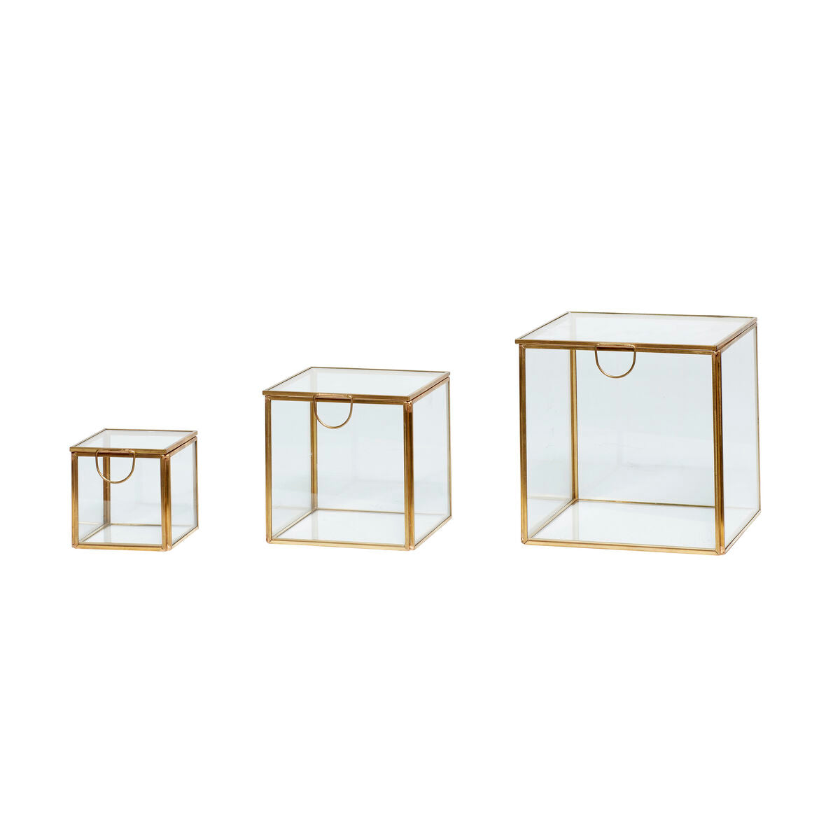 View Glass Boxes Cube Clear/Brass (set of 3)